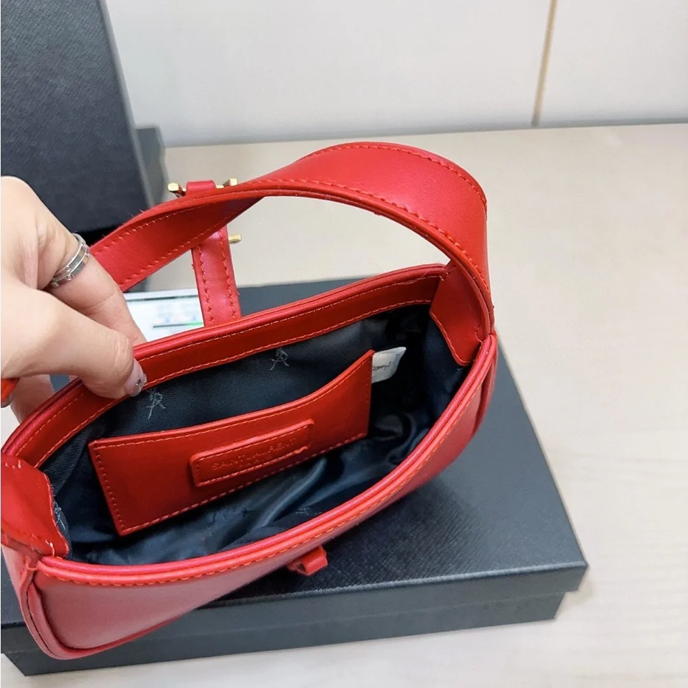 Yves Saint Laurent Red Shoulder Bag with Gold Accents